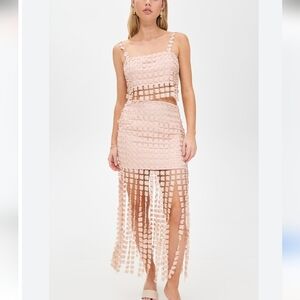 SAYLOR rose gold Fringe matching Skirt Set Size L new with tags